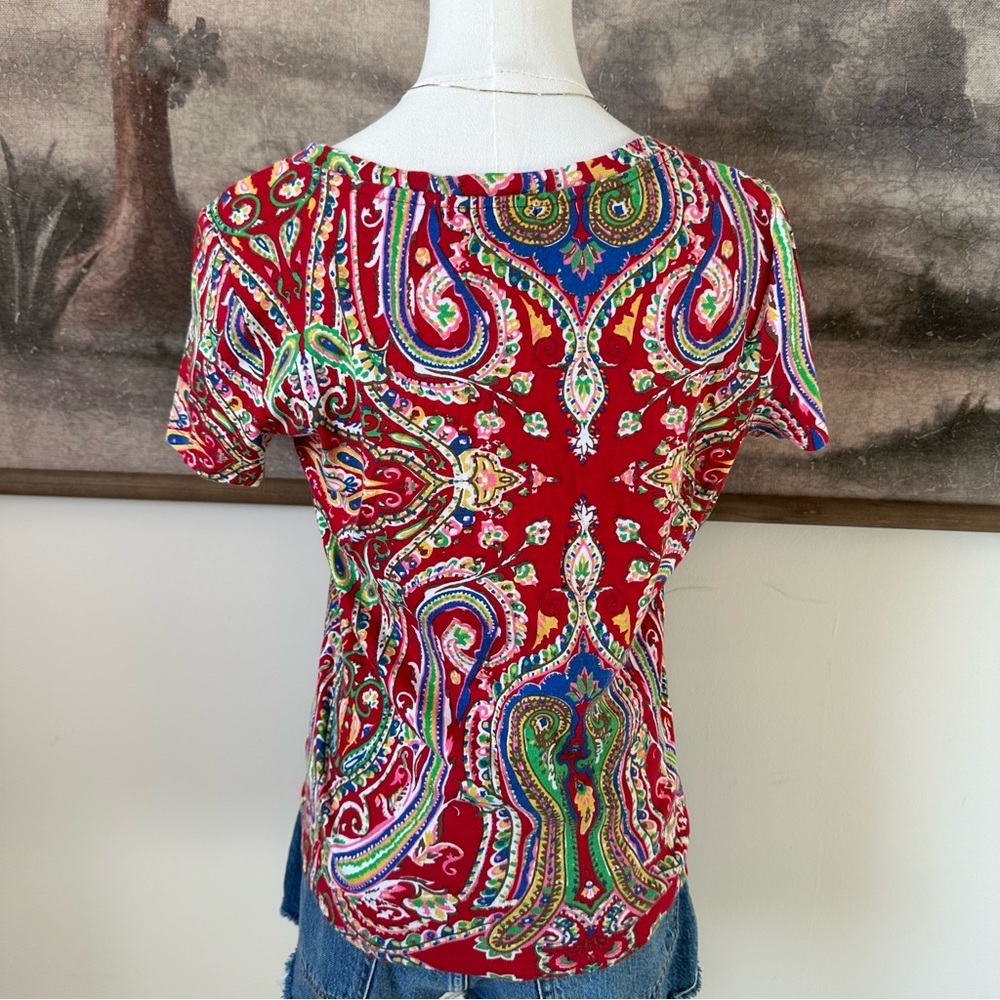 Lauren Ralph Lauren Red Paisley Short Sleeve Top - Picture 3 of 4